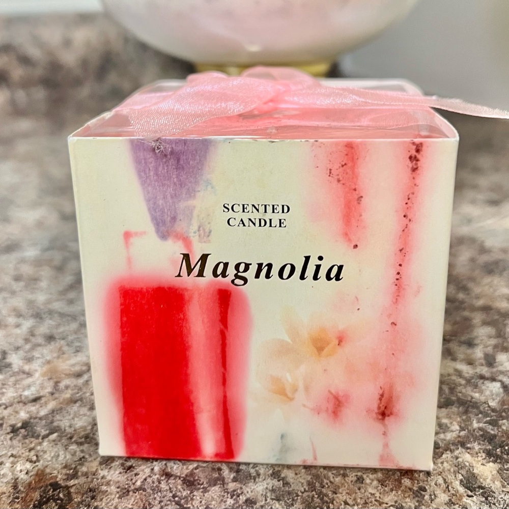 NIB Magnolia Scented Pillar Candle